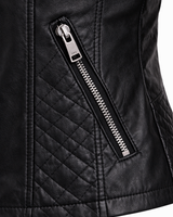 Quilted Leather Biker Jacket with Diamond Panels and Zip Detail