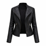 Front view of a quilted real leather biker jacket with off-centre zip closure