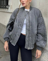 Quilted Oversized Bomber Jacket with Flap Pockets