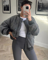 Quilted Oversized Bomber Jacket with Flap Pockets