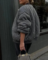 Quilted Oversized Bomber Jacket with Flap Pockets