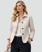 Close-up of the diamond quilt stitching on the jacket body