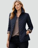 Back view of the quilted puffer jacket with all-over diamond pattern