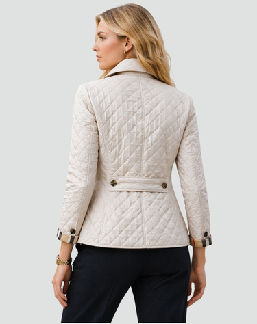 Detail of the hem and lower body diamond stitching