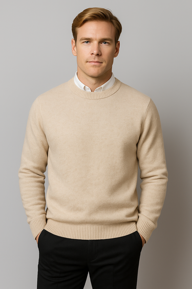 Refined Men’s Crew Neck Sweater With Ribbed Cuffs And Hem