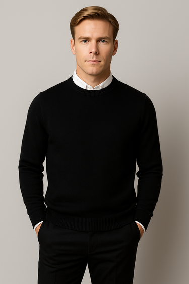 Refined Men’s Crew Neck Sweater With Ribbed Cuffs And Hem