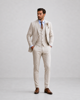 Refined Men’s Linen Three-Piece Suit With Notch Lapels And Waistcoat