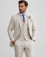 Refined Men’s Linen Three-Piece Suit With Notch Lapels And Waistcoat