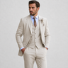 Refined Men’s Linen Three-Piece Suit With Notch Lapels And Waistcoat