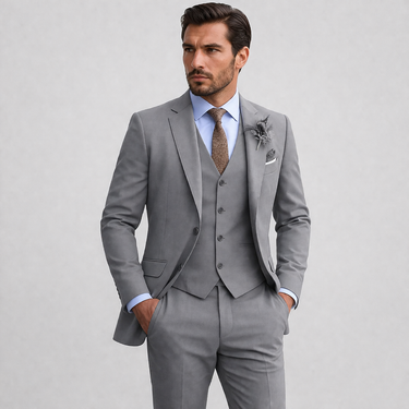 Refined Men’s Linen Three-Piece Suit With Notch Lapels And Waistcoat