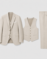 Refined Men’s Linen Three-Piece Suit With Notch Lapels And Waistcoat