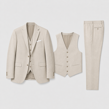 Refined Men’s Linen Three-Piece Suit With Notch Lapels And Waistcoat