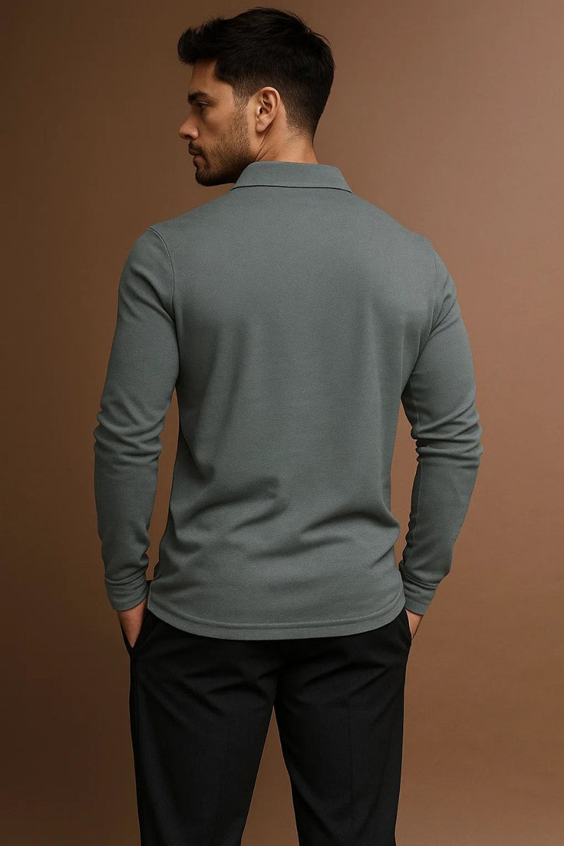 Refined Men’s Long Sleeve Polo Shirt With Button Placket And Collar