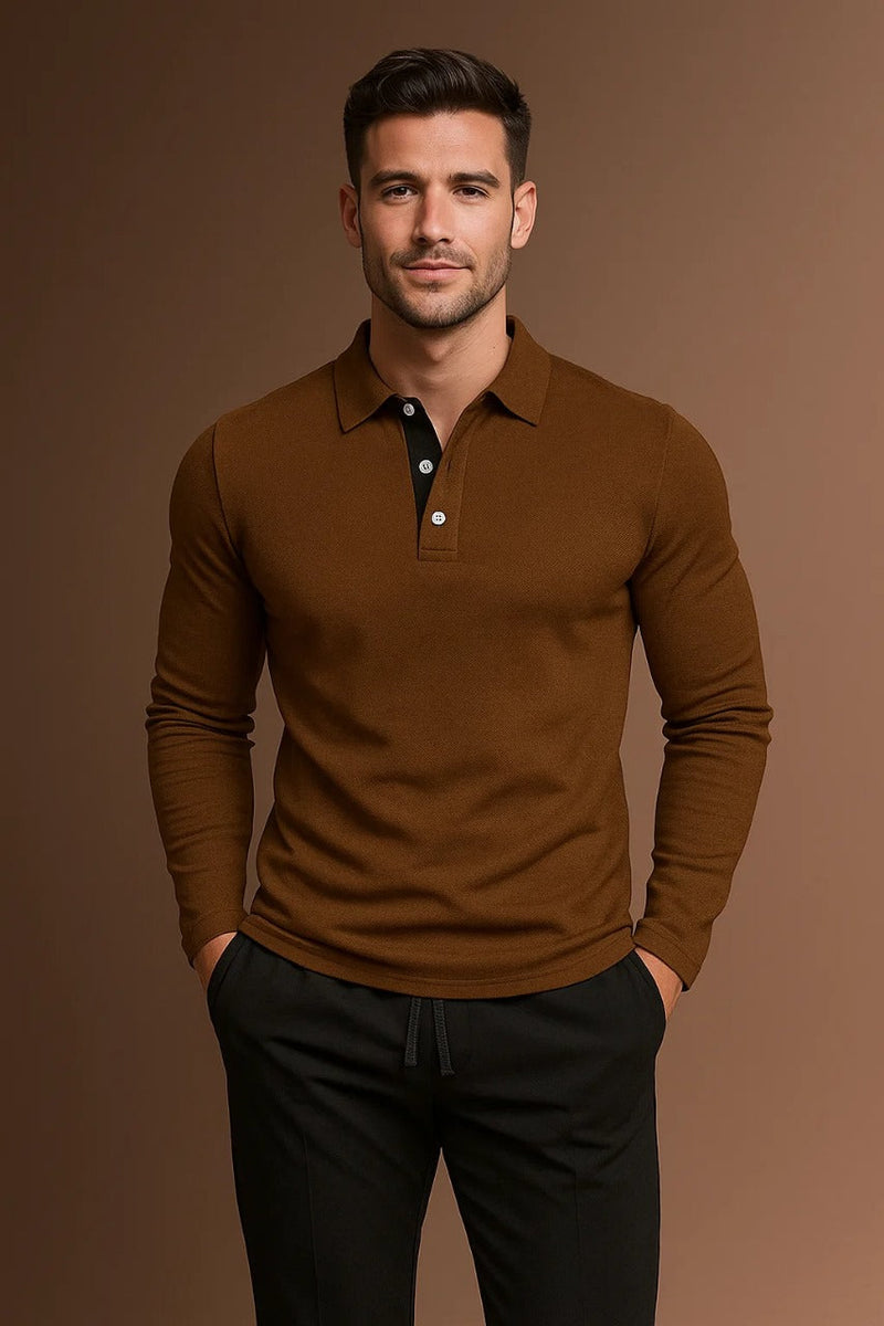Refined Men’s Long Sleeve Polo Shirt With Button Placket And Collar