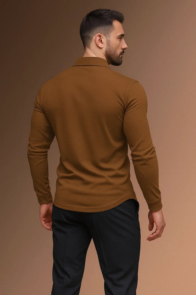 Refined Men’s Long Sleeve Polo Shirt With Button Placket And Collar