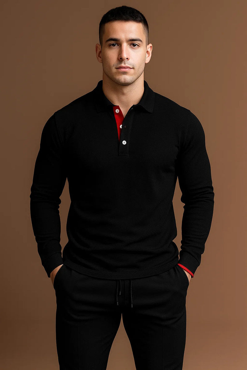 Refined Men’s Long Sleeve Polo Shirt With Button Placket And Collar