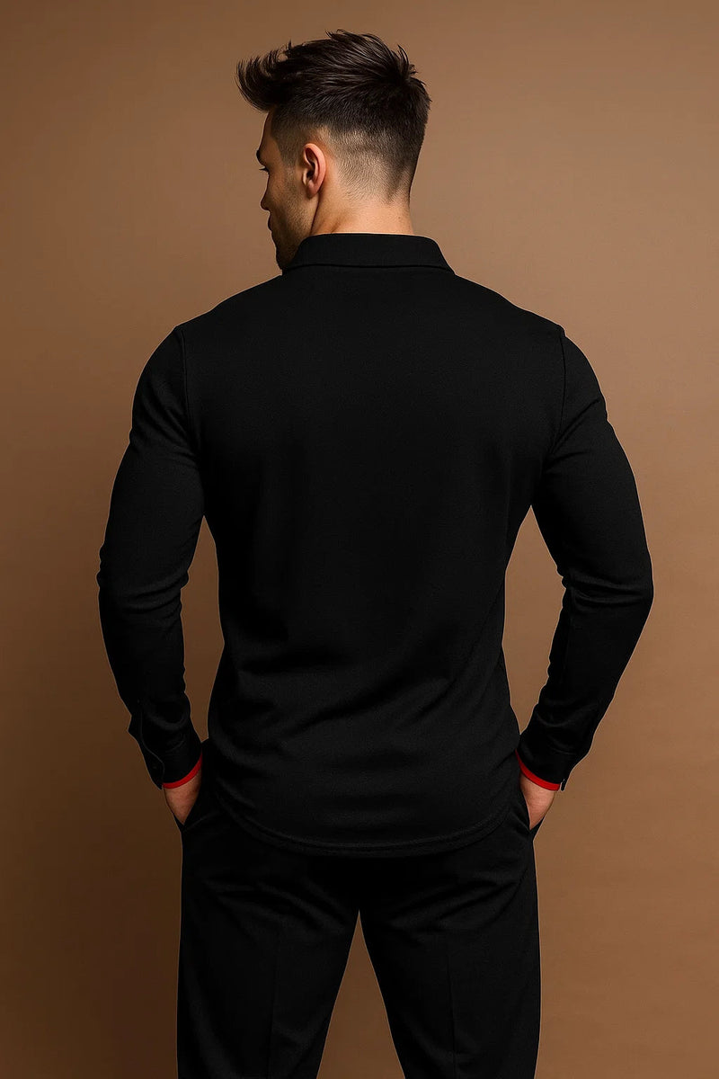 Refined Men’s Long Sleeve Polo Shirt With Button Placket And Collar