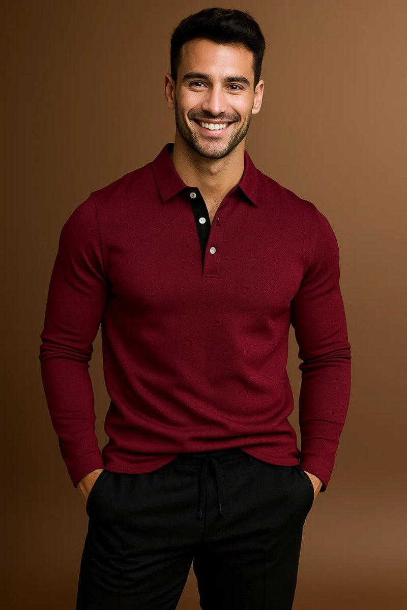Refined Men’s Long Sleeve Polo Shirt With Button Placket And Collar