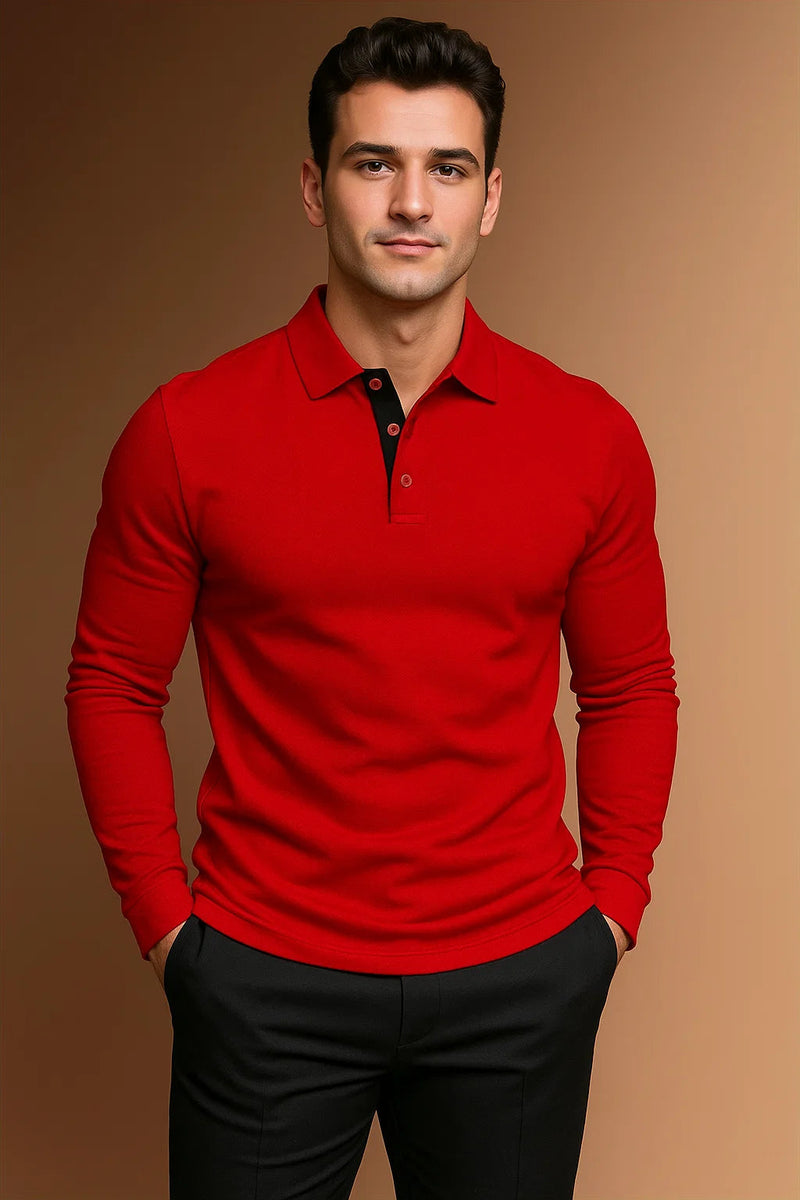 Refined Men’s Long Sleeve Polo Shirt With Button Placket And Collar
