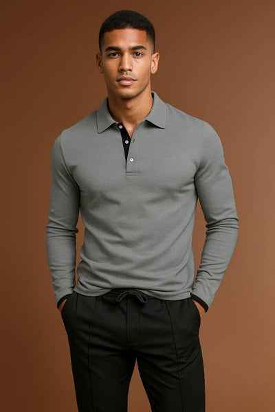 Refined Men’s Long Sleeve Polo Shirt With Button Placket And Collar