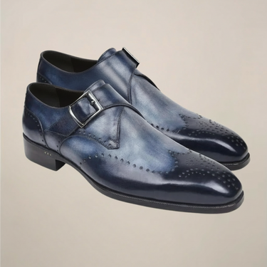 Refined Men’s Monk Strap Shoes With Single Buckle And Brogue Detailing
