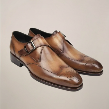 Refined Men’s Monk Strap Shoes With Single Buckle And Brogue Detailing