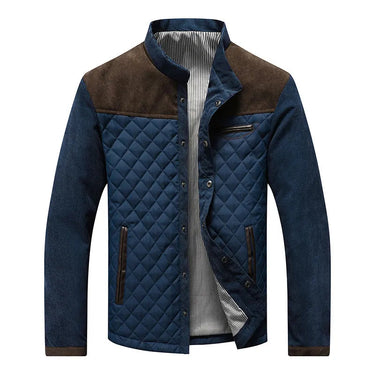 Refined Men’s Quilted Jacket With Stand Collar And Snap Button Front