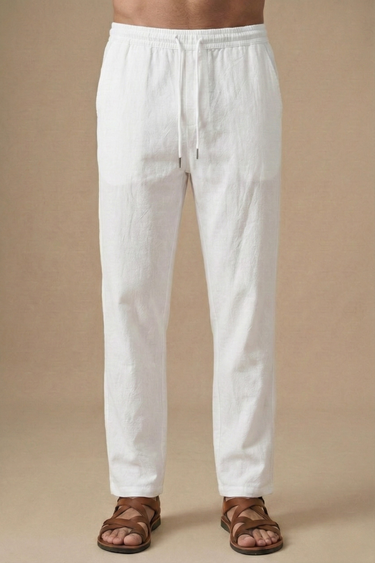 Refined Men’s Short Sleeve Band Collar Shirt And Drawstring Trousers Set
