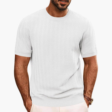 Refined Men’s Textured Knit T Shirt With Short Sleeve Ribbed Crew Neck