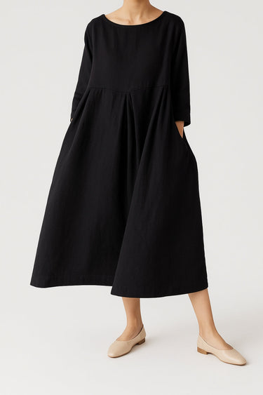 Relaxed Fit Midi Dress with Front Pleats