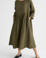Relaxed Fit Midi Dress with Front Pleats