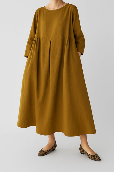 Relaxed Fit Midi Dress with Front Pleats
