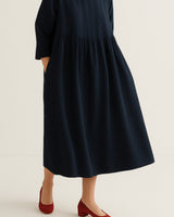 Relaxed Fit Midi Dress with Front Pleats