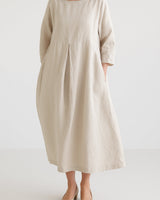 Relaxed Fit Midi Dress with Front Pleats