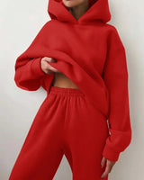 Model wearing the full two-piece loungewear set from the front