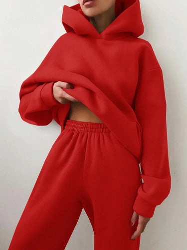 Model wearing the full two-piece loungewear set from the front