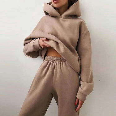Front view of a matching hoodie and jogger set with oversized hood