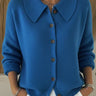Relaxed fine knit cardigan with wide pointed collar and button-through front