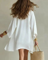 Close-up of the V-neck top with relaxed silhouette