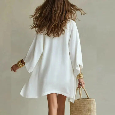 Close-up of the V-neck top with relaxed silhouette