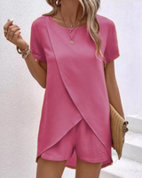 Side view of the co-ord set highlighting the straight hem and short leg
