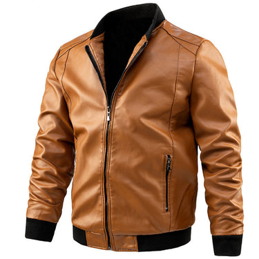 Full-length view of the leather jacket worn and styled casually