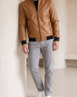 Relaxed Men's Leather Jacket With Single-Breasted Front