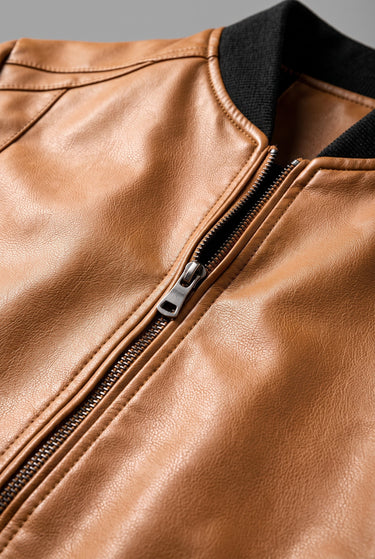 Relaxed Men's Leather Jacket With Single-Breasted Front