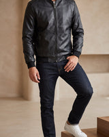 Relaxed Men's Leather Jacket With Single-Breasted Front