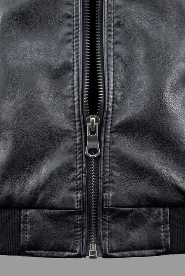 Relaxed Men's Leather Jacket With Single-Breasted Front