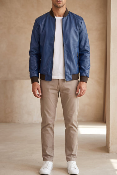 Relaxed Men's Leather Jacket With Single-Breasted Front