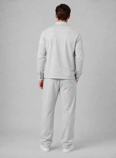 Collared overshirt with press-stud fastening, close-up detail