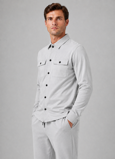 Flap chest pockets on the overshirt, detail shot