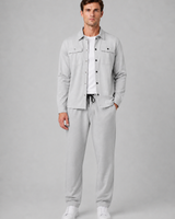 Men's two-piece overshirt and trousers co-ord set, front view